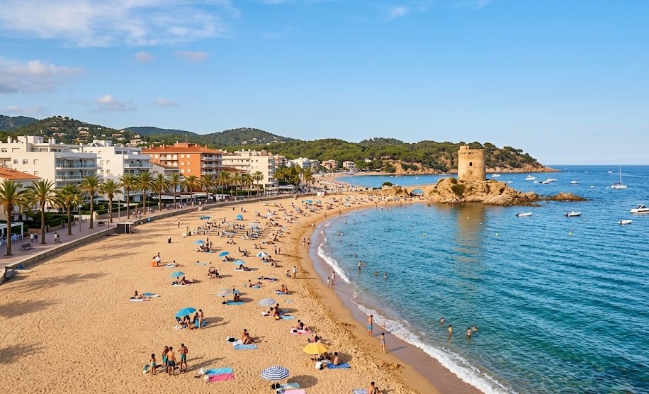 Vista panorámica de la playa de Sant Antoni de Calonge y Torre Valentina